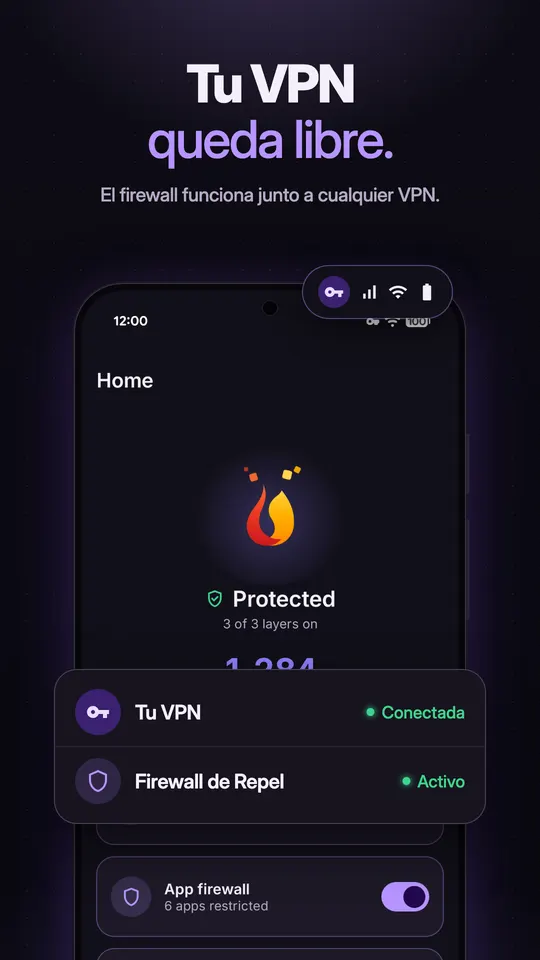 Firewall de Repel activado mientras otra app de VPN sigue Conectada al mismo tiempo