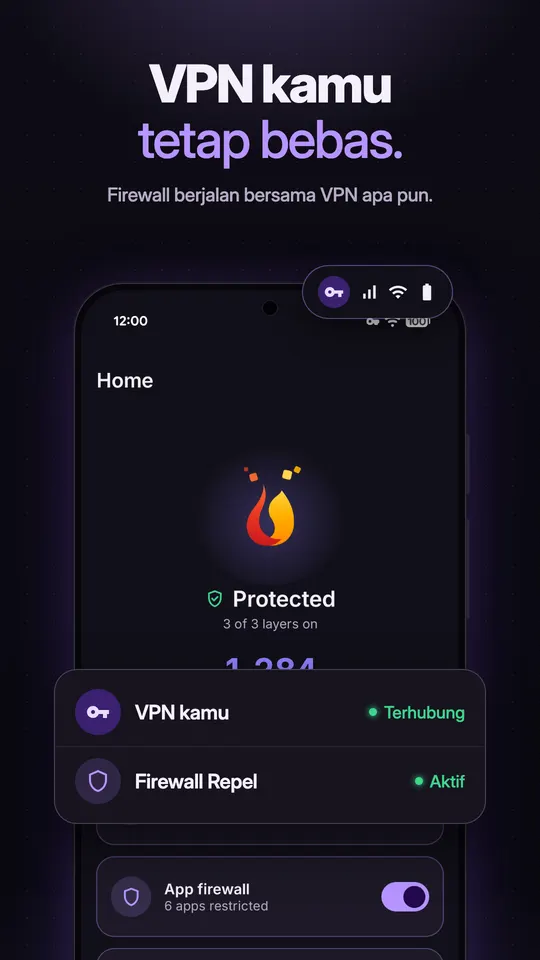 Firewall Repel tampil Aktif sementara aplikasi VPN lain tetap Tersambung pada saat yang sama