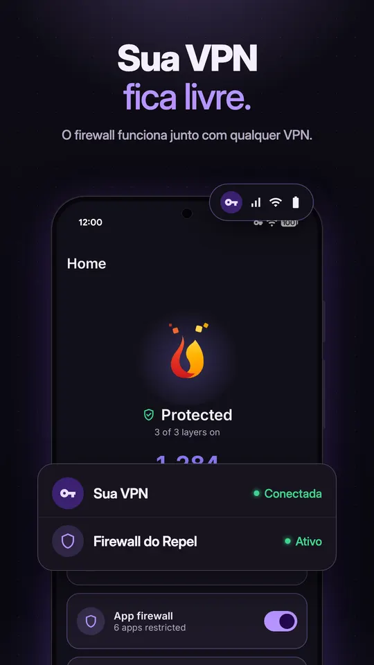 Firewall do Repel Ligado enquanto outro app de VPN continua Conectado ao mesmo tempo
