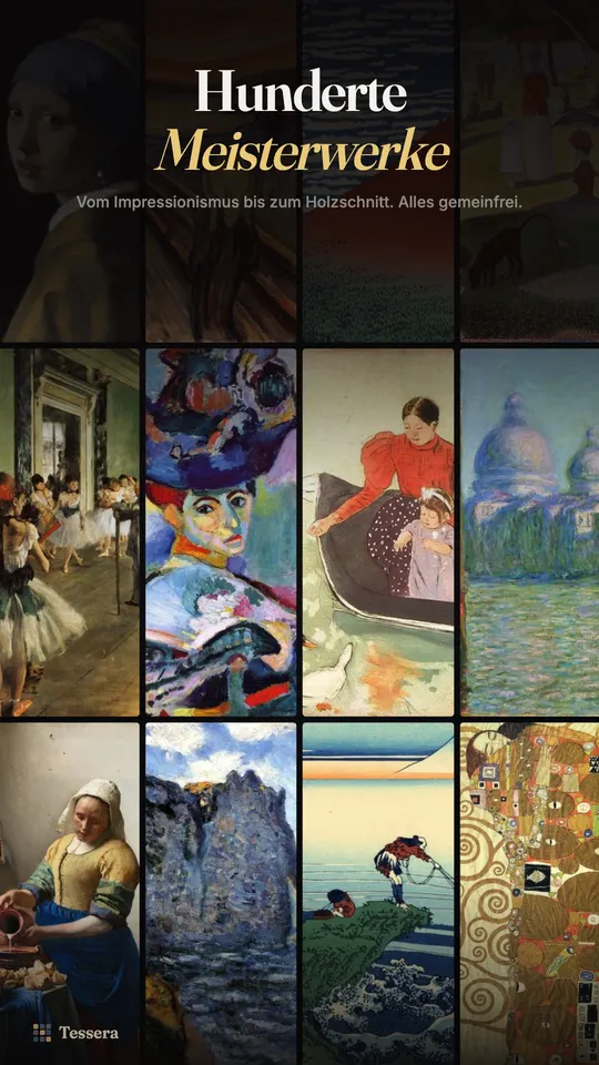 Eine Wand mit Gemälden aus der Sammlung, von impressionistischen Ballett- und Hafenszenen bis zu einem japanischen Holzschnitt